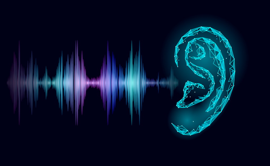 An illustration of sound waves entering a human ear